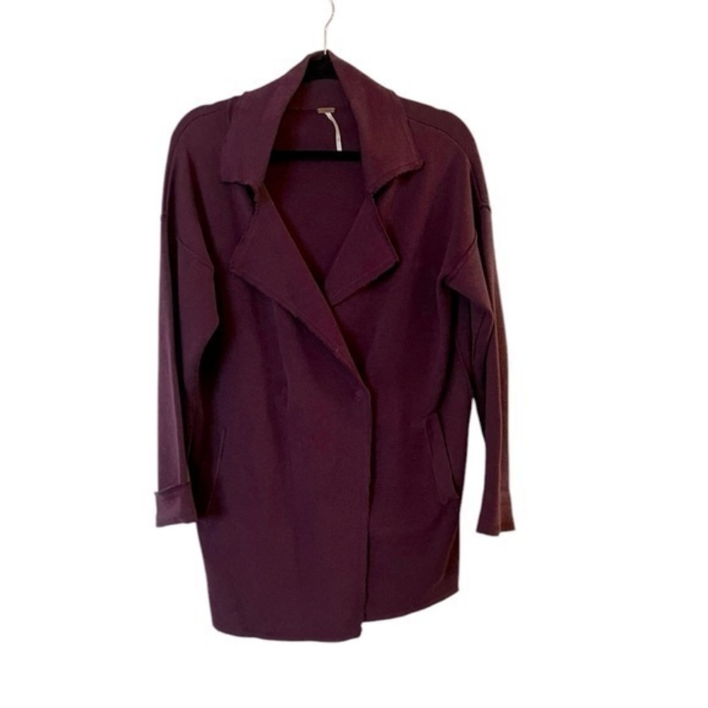 Free People Oversized Knit Cardigan Sweater Jacket, 100% Cotton, Dark Purple, XS